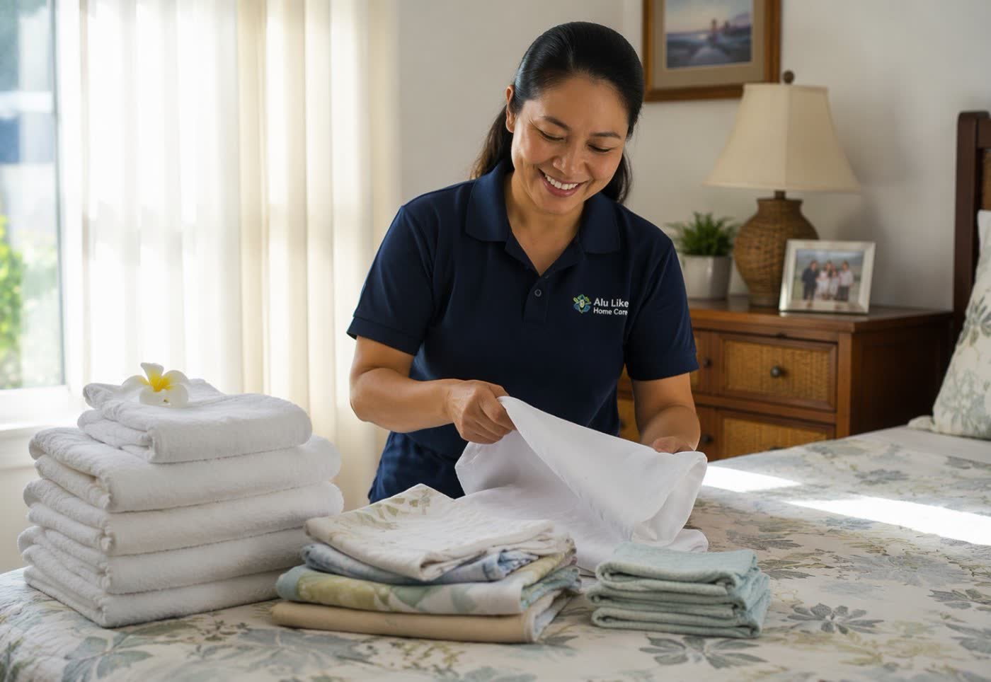 Kamaʻaina caregiver keeping a client’s home tidy and comfortable